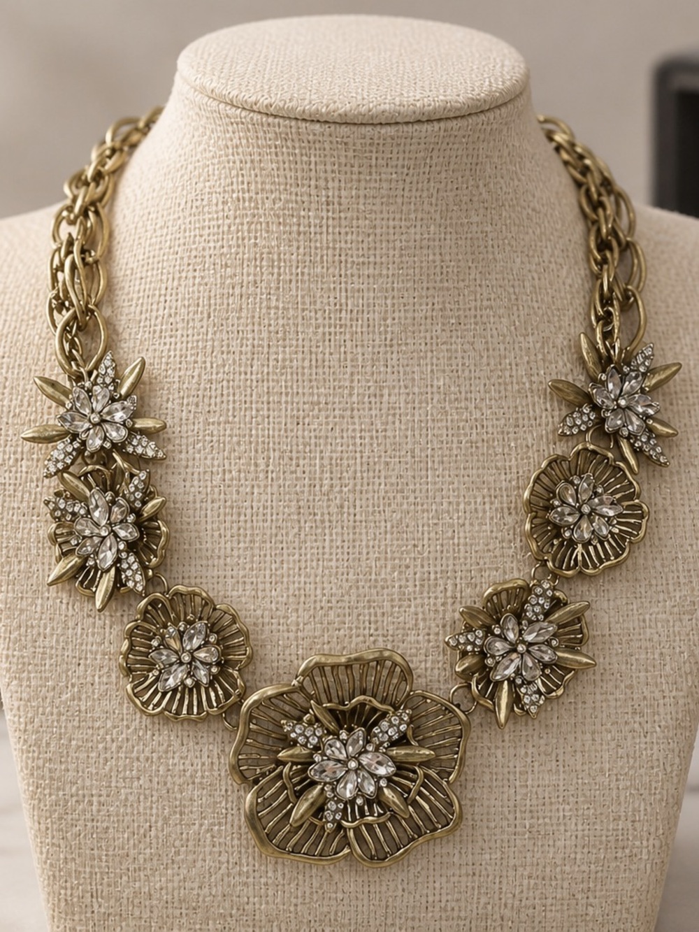 Badgley Mischka Gold-Tone Floral Crystal Bib Necklace